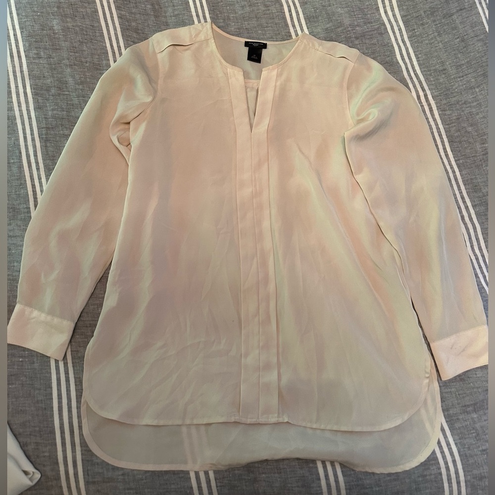 Ann Taylor Petite Notch Neck Long Sleeve Satin Blouse